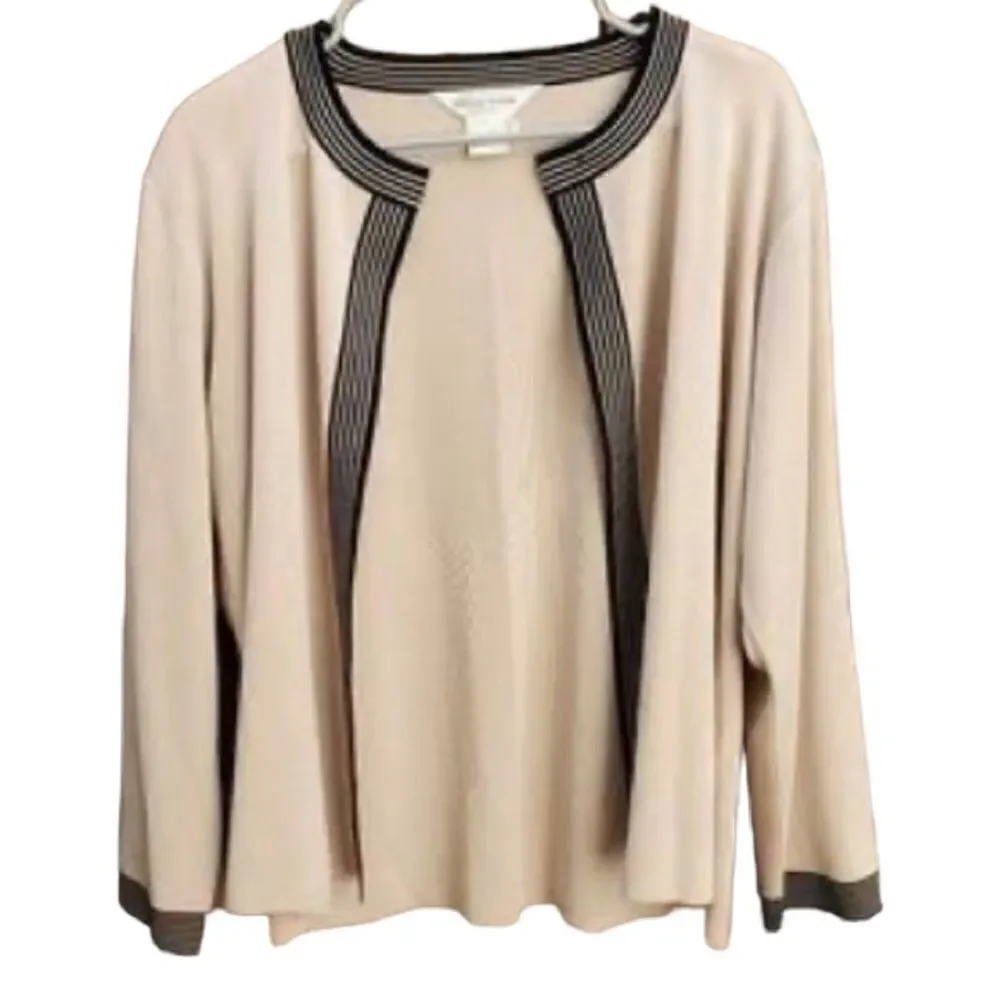 Misook light, gray and black cardigan sweater with shoulder pads petite …